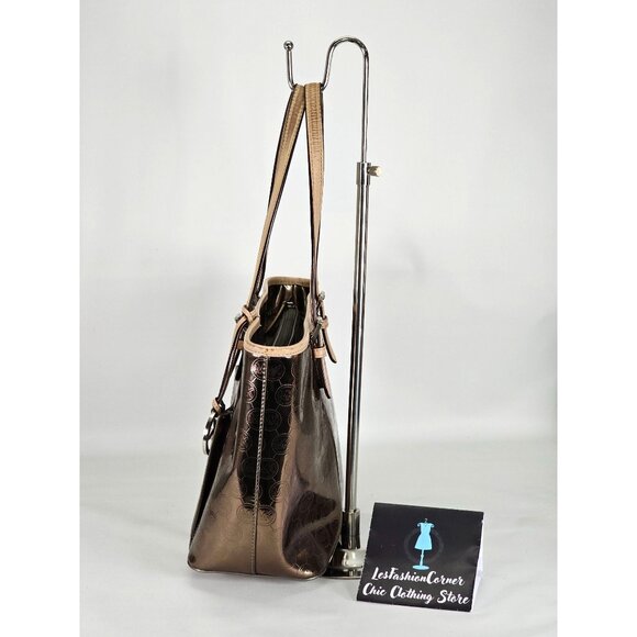 Michael Kors Women's Chrome/Tan Jet Set MK Snap Pocket Tote Size Medium 170 - Picture 8 of 16